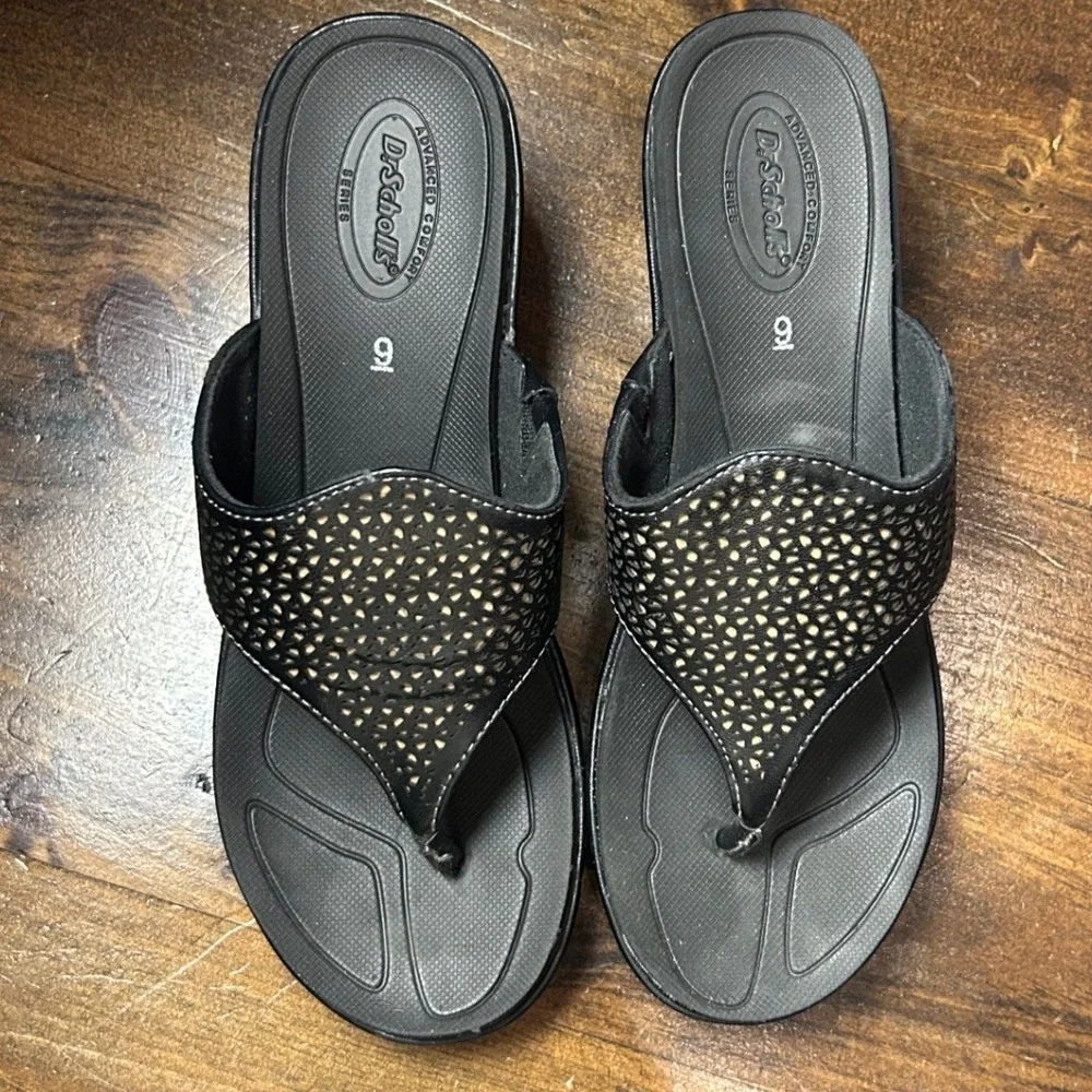 Dr. Scholl's Wedge Sandals 9 Black Advanced Comfort Summer Shoes Orthopedic